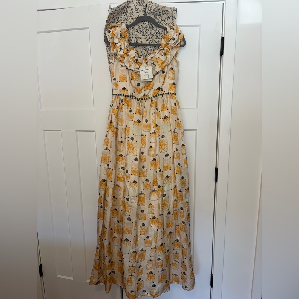 NWT Agua by Agua Bendita Espliego Bisuteria Maxi Dress Large Silk Linen Luxury - Picture 9 of 13
